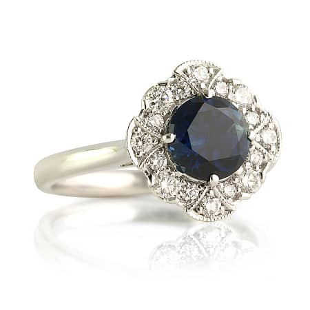Teal Blue Sapphire Flower Cluster Ring