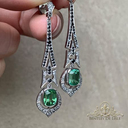 Art-Deco-Mint-Tourmaline-Black-Diamond-Earrings-Paddington-bentley-de-lisle