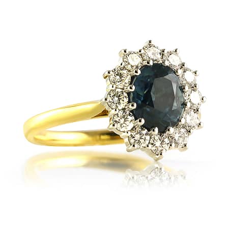 Teal Blue Sapphire Diamond Cluster Ring Bentley De Lisle